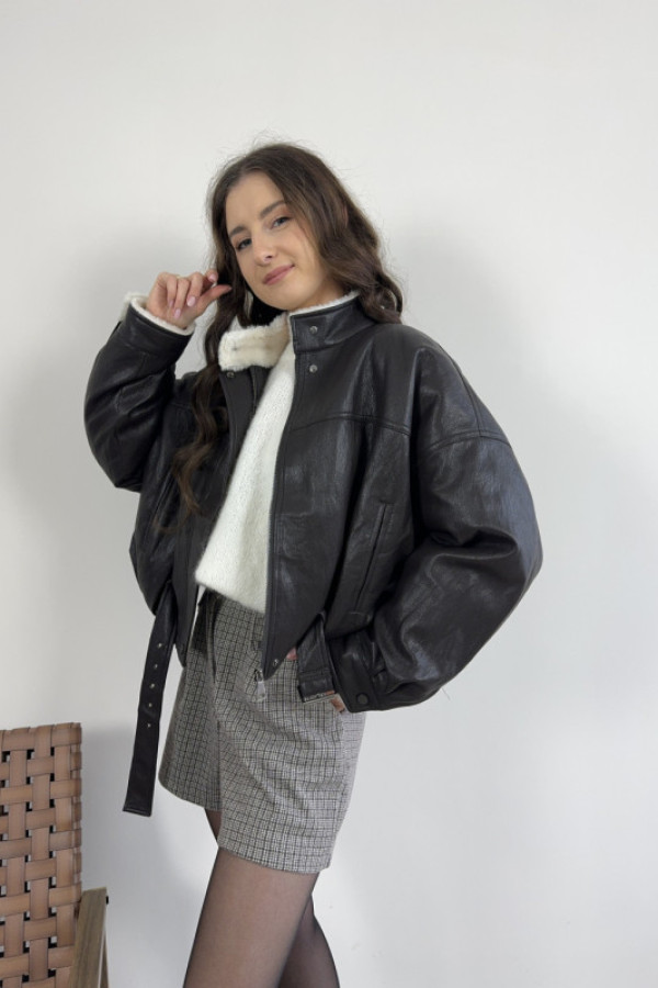 Kurtka z ekoskóry z podszewką czekoladowa mira