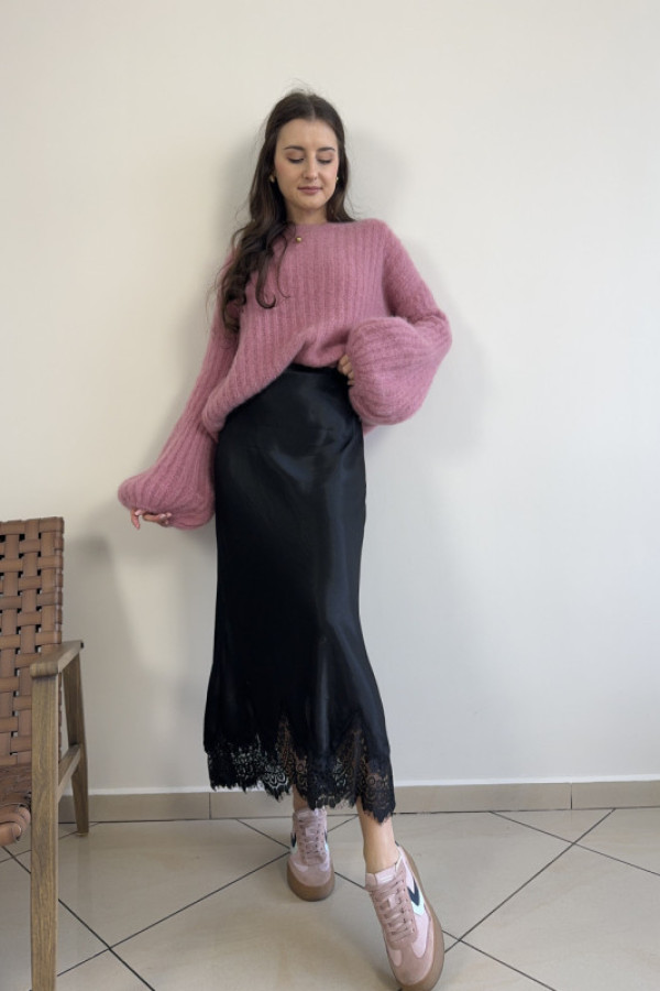 Spódnica satynowa z koronką czarna 100% wiskoza madam