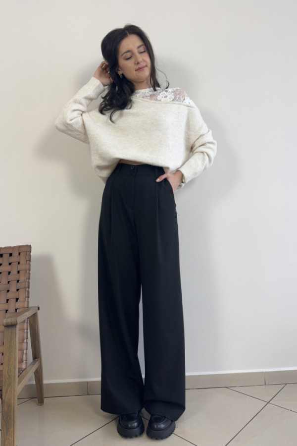 Spodnie z szerokimi nogawkami i wysokim stanem czarne gray