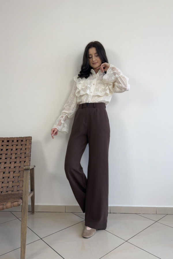 Spodnie z szerokimi nogawkami czekoladowe 65% bawełna chiara