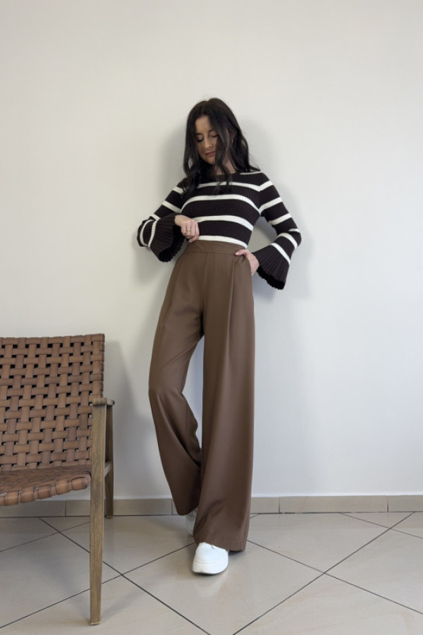 Spodnie z szerokimi nogawkami i wysokim stanem karmelowe steve