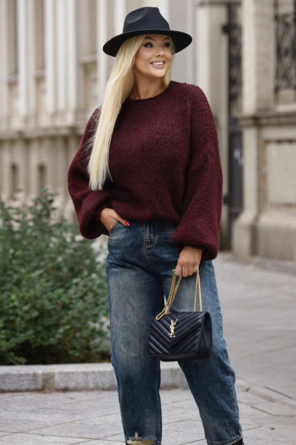 Sweter oversize jovi burgundowy