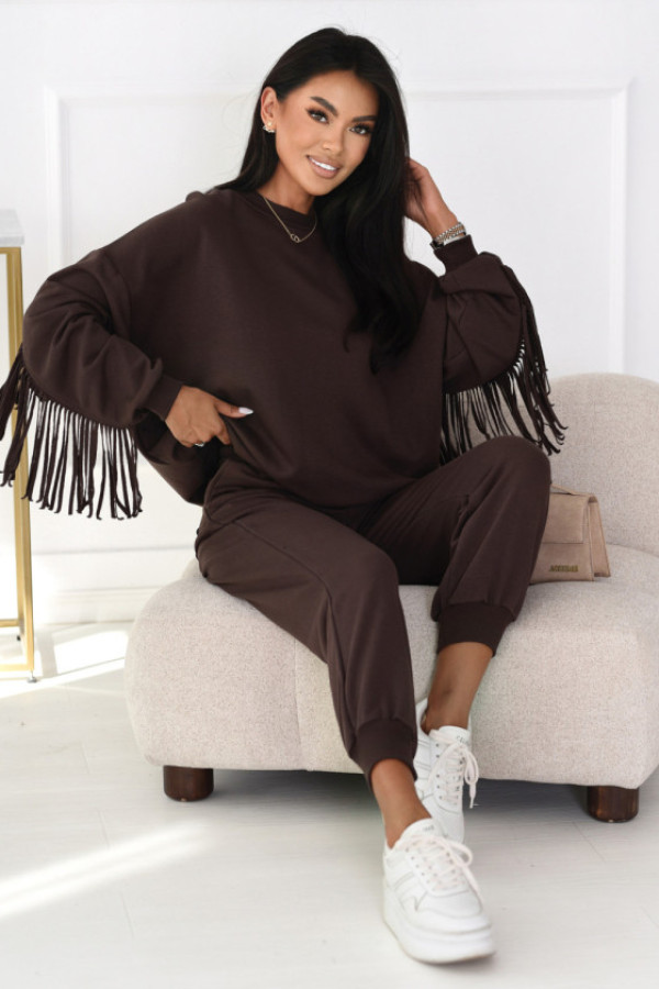 Dres z frędzlami fringe czekoladowy