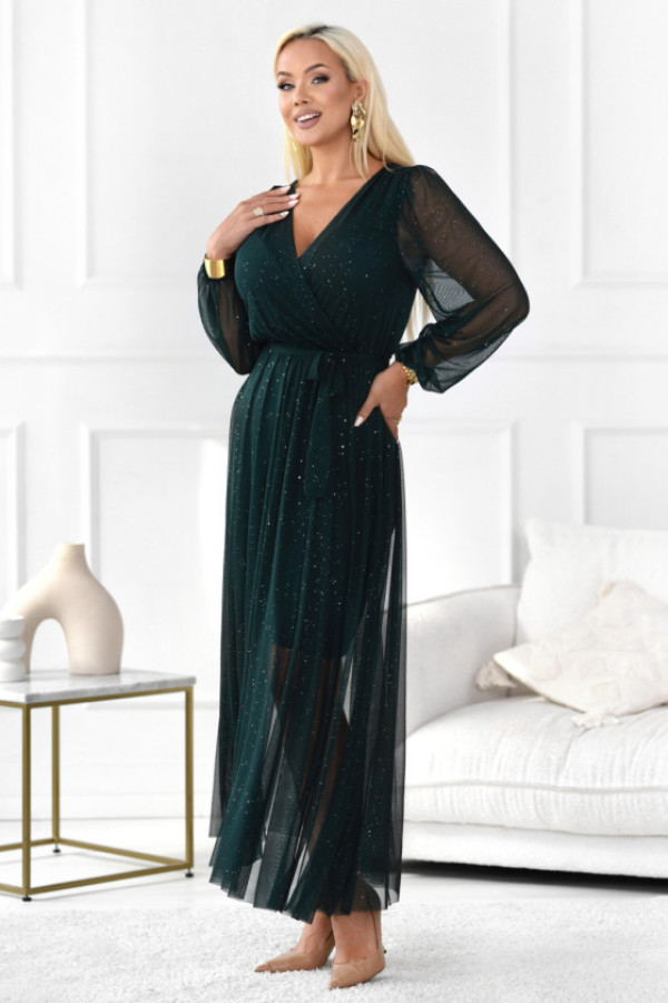 Sukienka błyszcząca monique butelkowa zieleń