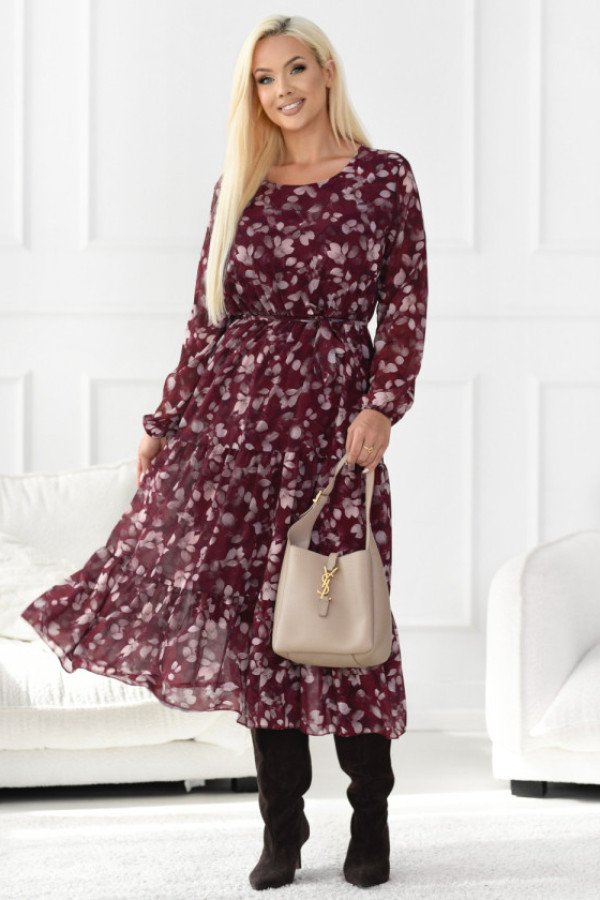 Sukienka z falbanką hannah bordowa