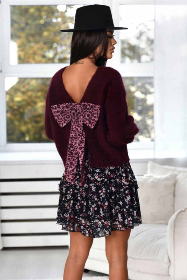 Sweter z kokardą amour burgundowy