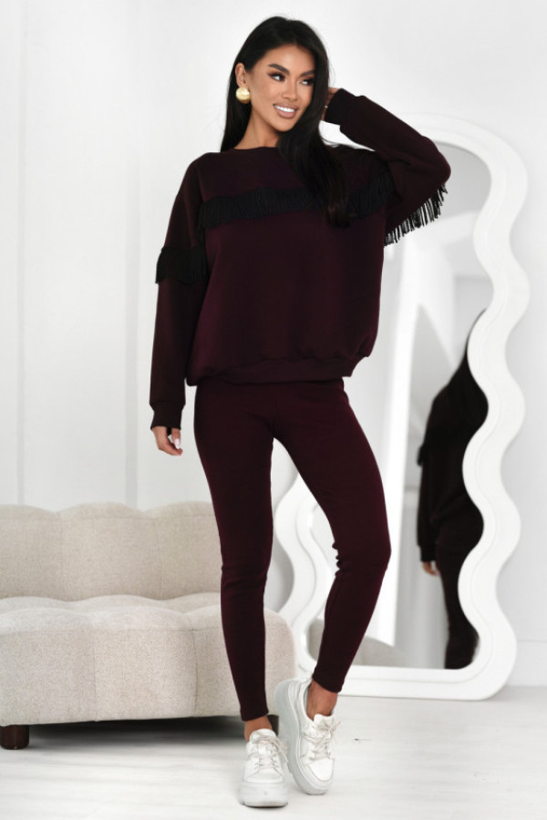 Komplet dresowy z frędzlami soffi burgundowy