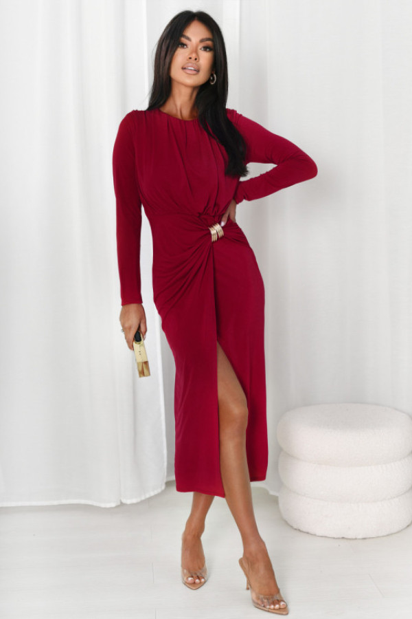 Sukienka z rozcięciem anette czerwona